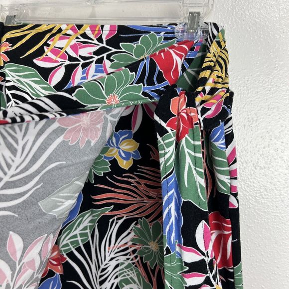 Cynthia Rowley Skirt Women Small Black Multicolor Wrap A-Line Stretch Tropical - Picture 8 of 10